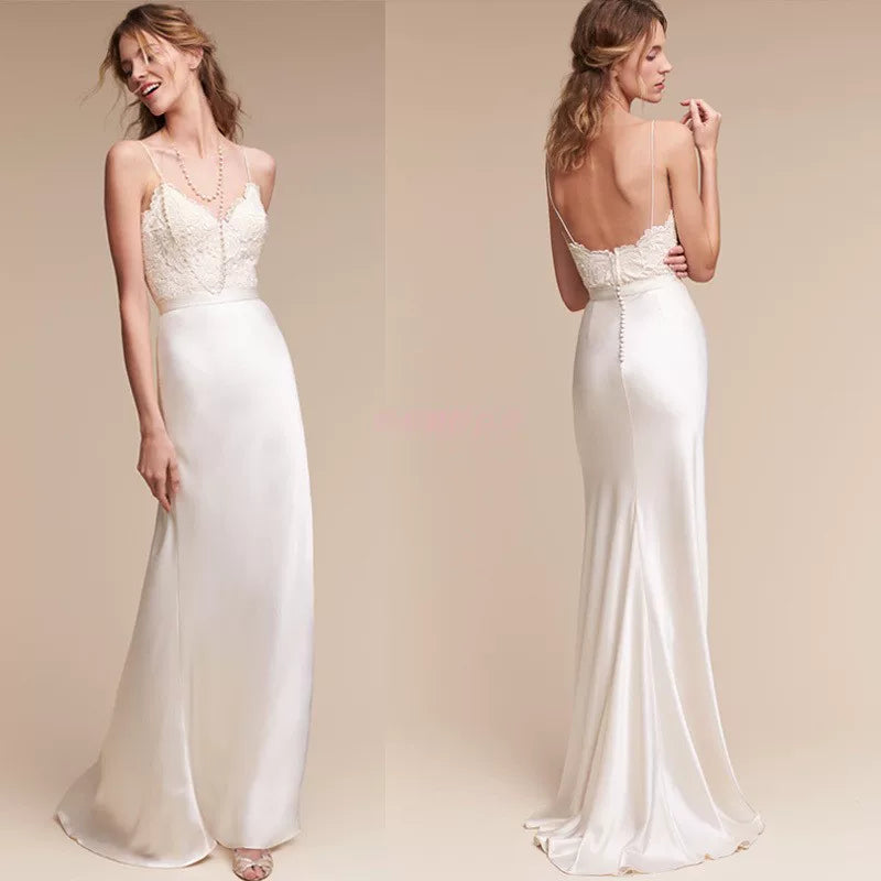 Xmzty | Elegant White Suspender Backless Wedding Dress with Slimming Small Tail